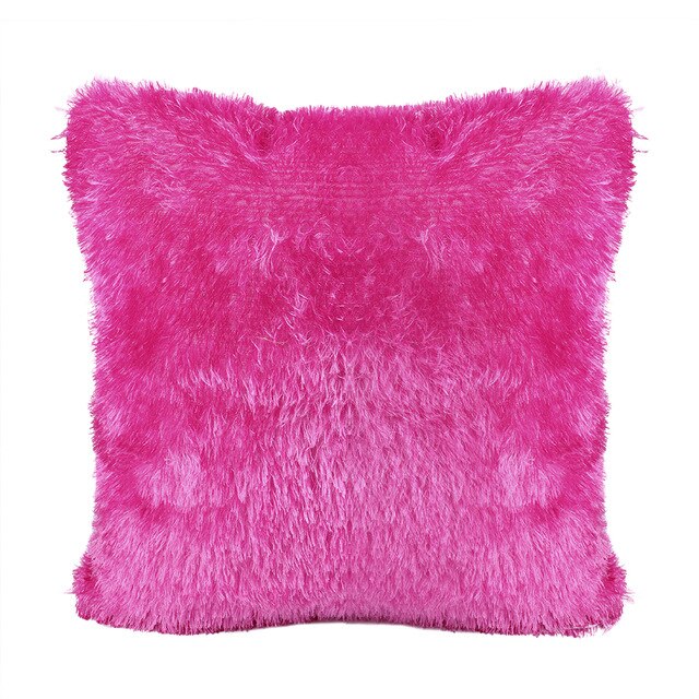 Plush Pillowcase Soft Comfortable Fluffy Solid Plush Square Sofa Cushion Cover Living Room Bedroom Sofa Home Decoration(No Core)