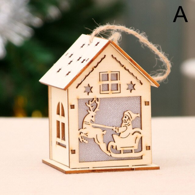 Festival Led Light Wood House Christmas Tree Decorations For Home Wooden House Hanging Ornaments DIY Gift Window Decoration