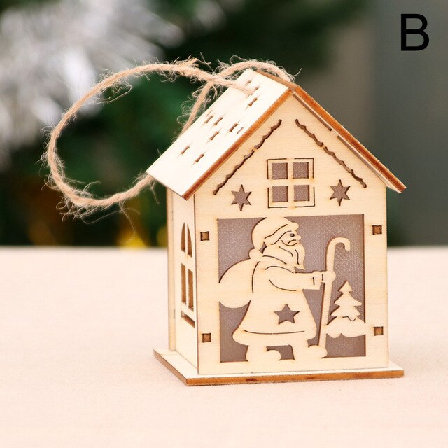 Festival Led Light Wood House Christmas Tree Decorations For Home Wooden House Hanging Ornaments DIY Gift Window Decoration