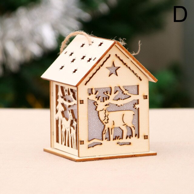 Festival Led Light Wood House Christmas Tree Decorations For Home Wooden House Hanging Ornaments DIY Gift Window Decoration