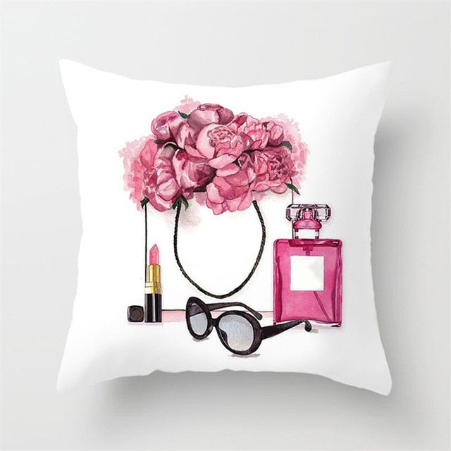 New Hand Painted Flowers Perfume Bottles Cushion Cover Polyester Cotton 45X45CM Pillowcase Home Decorative Throw Pillow Covers