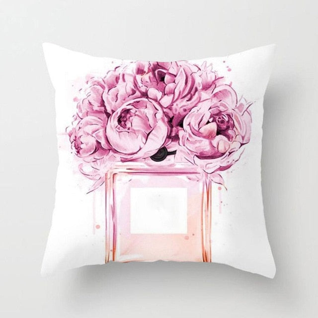 New Hand Painted Flowers Perfume Bottles Cushion Cover Polyester Cotton 45X45CM Pillowcase Home Decorative Throw Pillow Covers