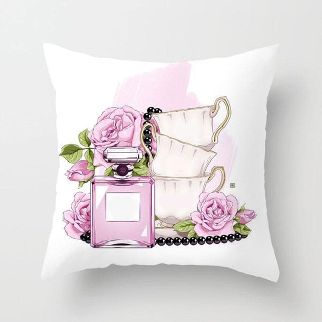 New Hand Painted Flowers Perfume Bottles Cushion Cover Polyester Cotton 45X45CM Pillowcase Home Decorative Throw Pillow Covers