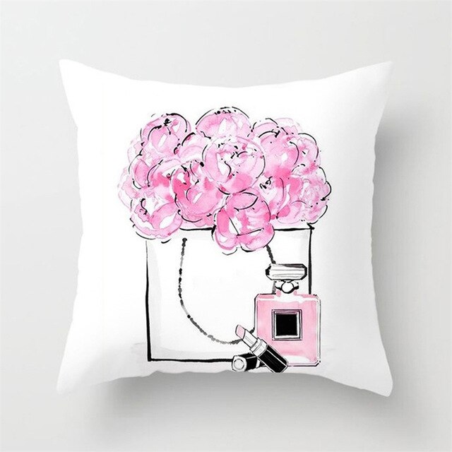 New Hand Painted Flowers Perfume Bottles Cushion Cover Polyester Cotton 45X45CM Pillowcase Home Decorative Throw Pillow Covers