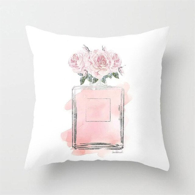 New Hand Painted Flowers Perfume Bottles Cushion Cover Polyester Cotton 45X45CM Pillowcase Home Decorative Throw Pillow Covers