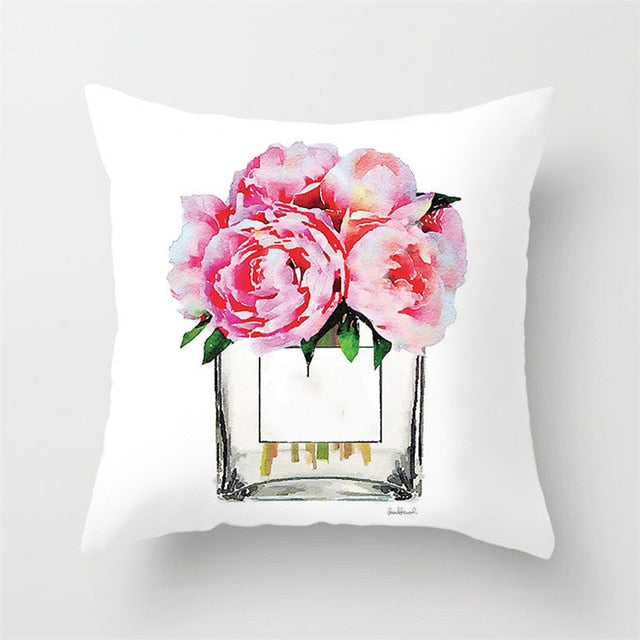 New Hand Painted Flowers Perfume Bottles Cushion Cover Polyester Cotton 45X45CM Pillowcase Home Decorative Throw Pillow Covers