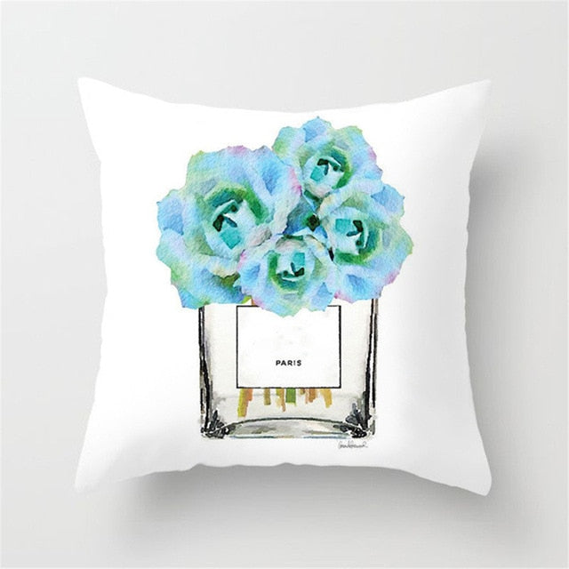 New Hand Painted Flowers Perfume Bottles Cushion Cover Polyester Cotton 45X45CM Pillowcase Home Decorative Throw Pillow Covers