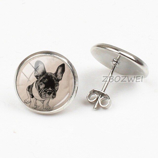 ZBOZWEI Colorful Dog Earrings French Bulldog Art Picture round Glass for women men handmade charms mew trendy 2018 jewlery