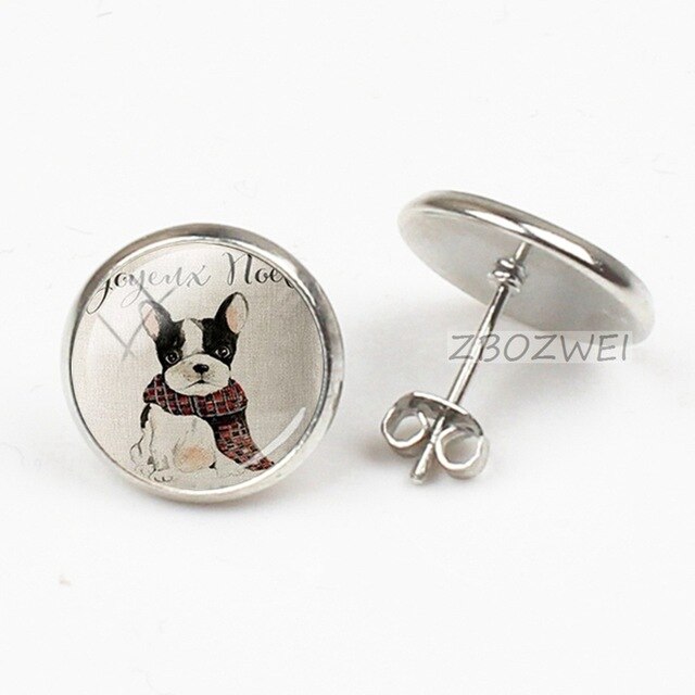 ZBOZWEI Colorful Dog Earrings French Bulldog Art Picture round Glass for women men handmade charms mew trendy 2018 jewlery