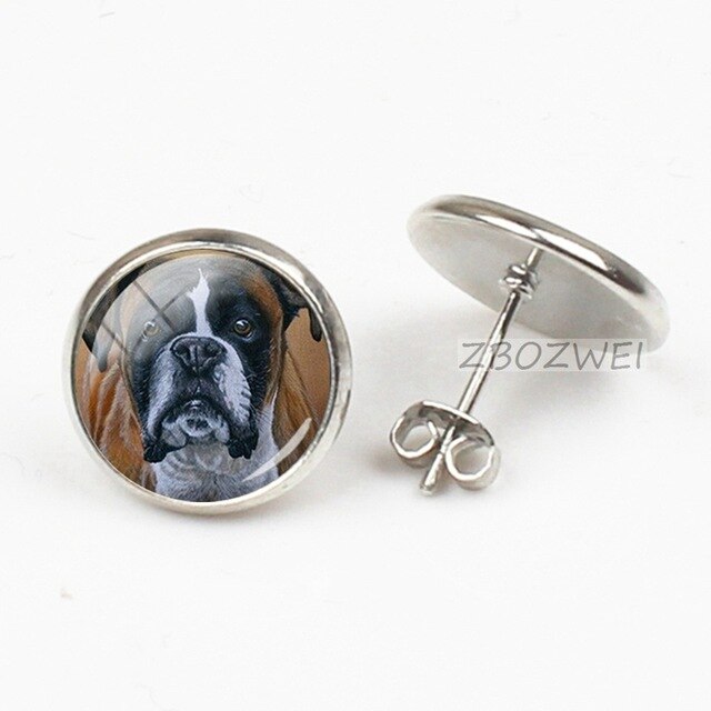 ZBOZWEI Colorful Dog Earrings French Bulldog Art Picture round Glass for women men handmade charms mew trendy 2018 jewlery