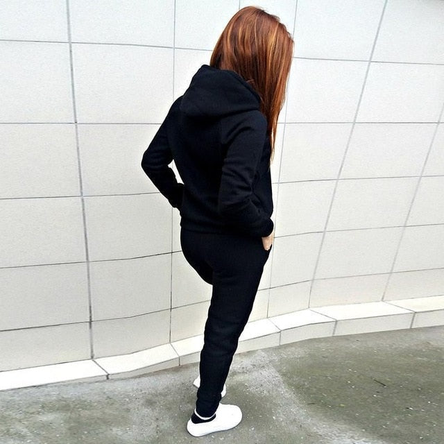 2PCS Fashion Women Hooded Hoodies Pants Solid Tracksuit Sweatshirt Sweat Suit Sweatshirts