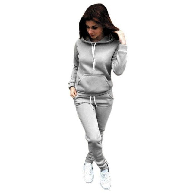 2PCS Fashion Women Hooded Hoodies Pants Solid Tracksuit Sweatshirt Sweat Suit Sweatshirts